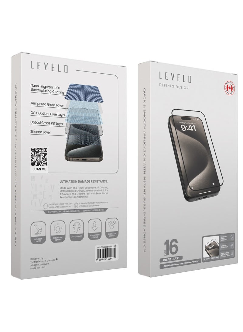 iPhone 16 Plus Screen Protector 2.5D Silk Print HD Glass with Silicone Edge / Super Smooth & Responsive / Scratch Resistant Glass / Impact Resistance Protector - Clear