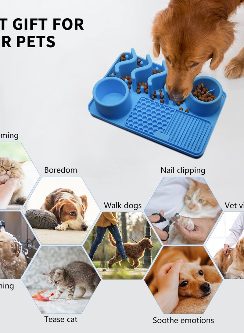 3-in-1 Silicone Lick Mat for Dogs and Cats, Slow Feeder with Suction Cup, Ideal for Treats and Anxiety Relief, Blue