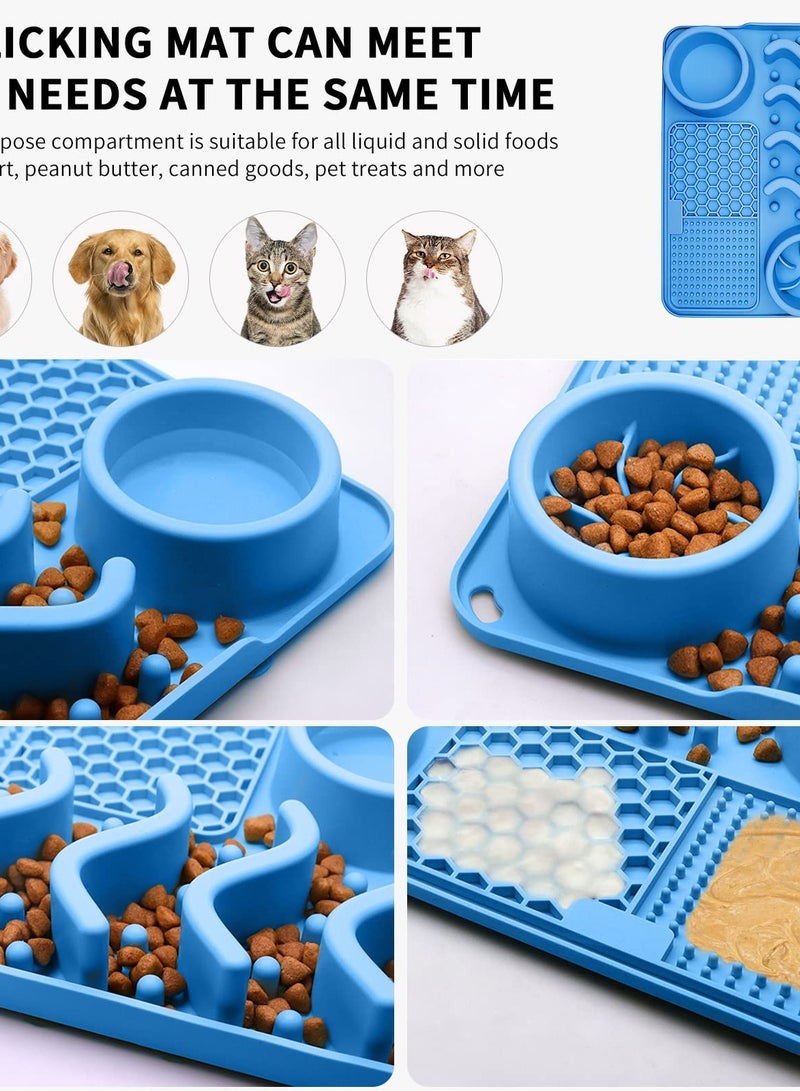 3-in-1 Silicone Lick Mat for Dogs and Cats, Slow Feeder with Suction Cup, Ideal for Treats and Anxiety Relief, Blue