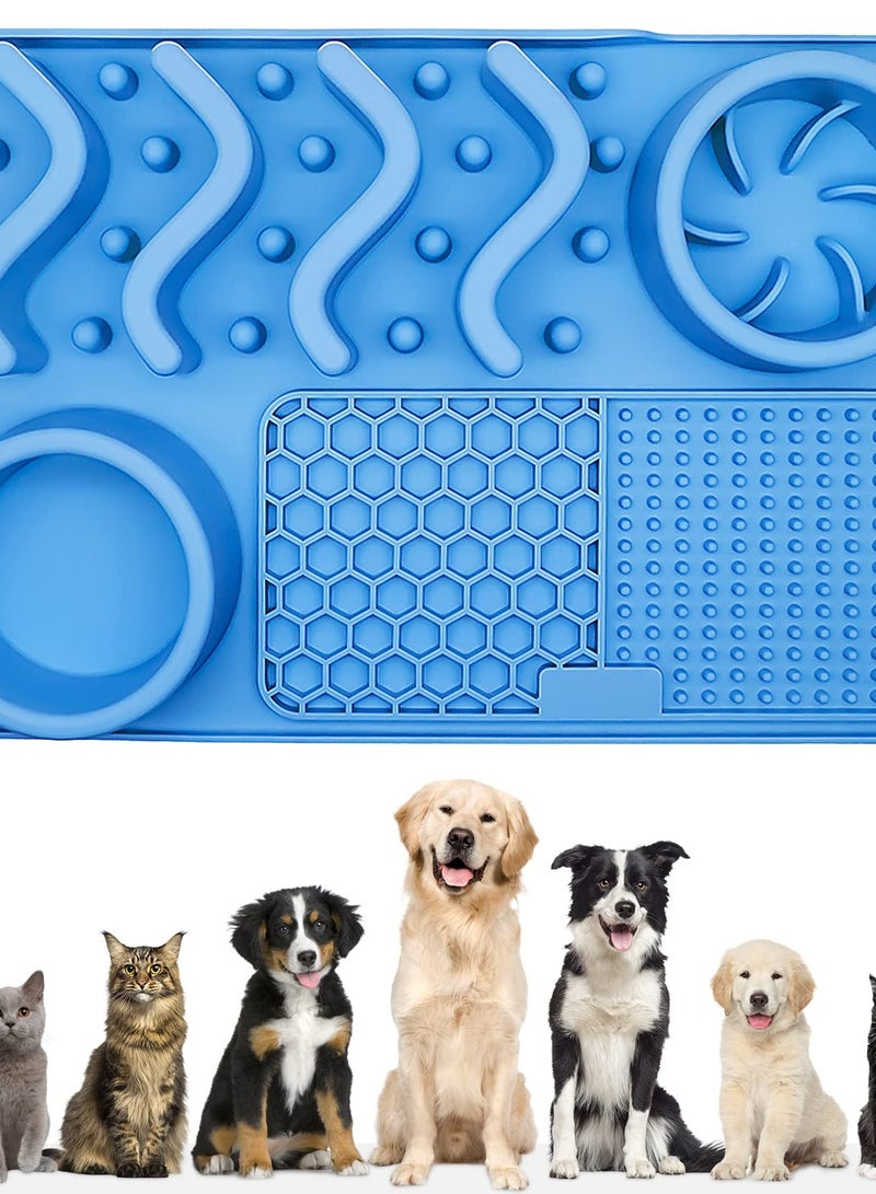 3-in-1 Silicone Lick Mat for Dogs and Cats, Slow Feeder with Suction Cup, Ideal for Treats and Anxiety Relief, Blue