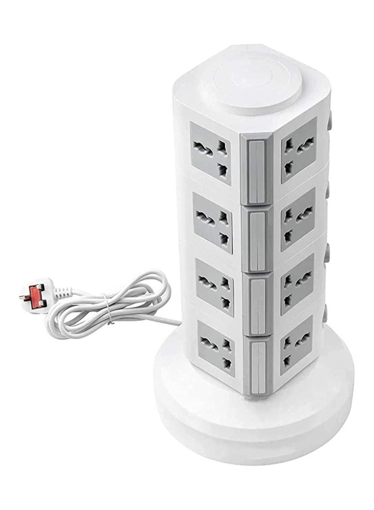 220V Universal Vertical Multi Socket Tower Electrical Outlet Lead Extension with USB Ports 3M Cord UK Plug Power Strip 4 Layers (Gray)