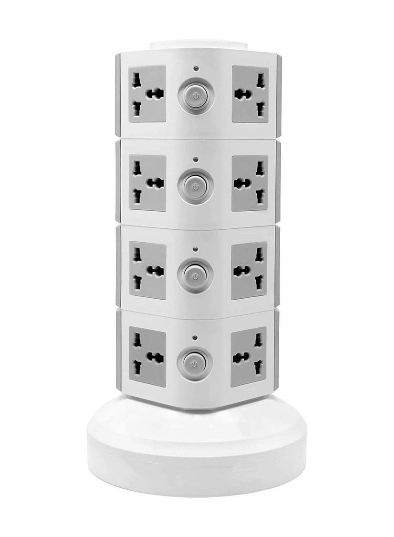 220V Universal Vertical Multi Socket Tower Electrical Outlet Lead Extension with USB Ports 3M Cord UK Plug Power Strip 4 Layers (Gray)