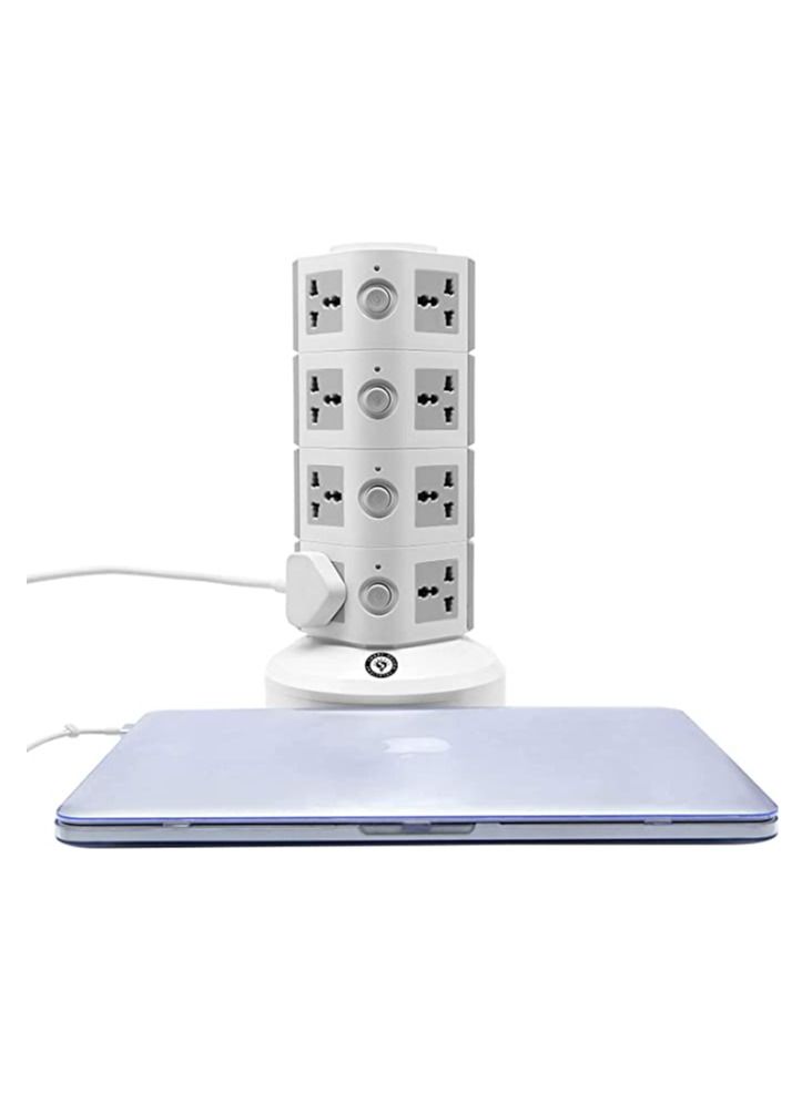 220V Universal Vertical Multi Socket Tower Electrical Outlet Lead Extension with USB Ports 3M Cord UK Plug Power Strip 4 Layers (Gray)