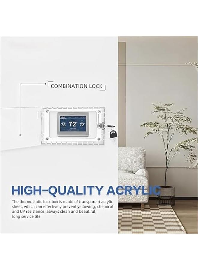 Thermostat Lock Box with Key, Large Clear Thermostat Cover, Wall Mounted Acrylic Thermostat Guard Box, Thermostat Protective Cover Fits Thermostats 7.87'' x 4.72'' x 2.24'' or Smaller