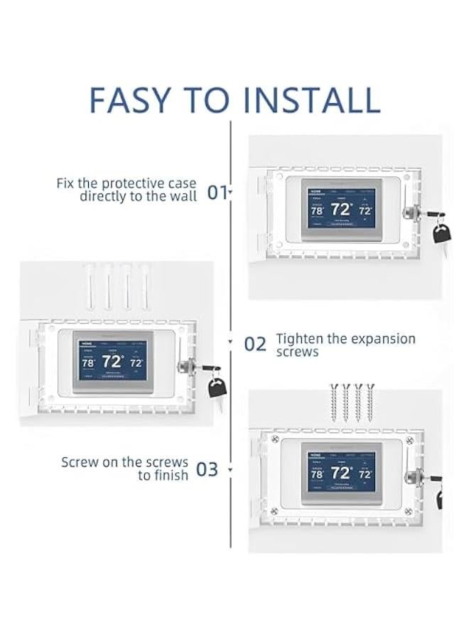 Thermostat Lock Box with Key, Large Clear Thermostat Cover, Wall Mounted Acrylic Thermostat Guard Box, Thermostat Protective Cover Fits Thermostats 7.87'' x 4.72'' x 2.24'' or Smaller