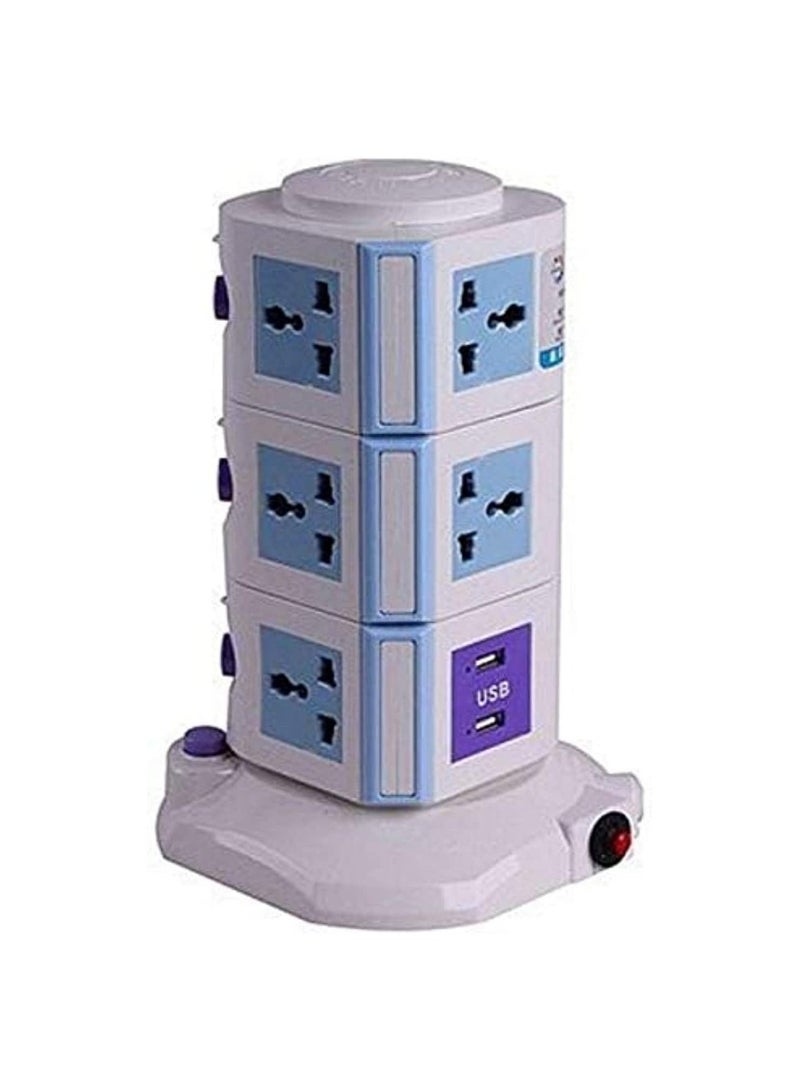 4 USB Multi Function Plug Extension Charger White Blue 3Meter