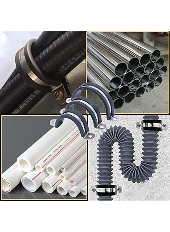 12 Pcs 30mm Rubber Pipe Strap 304 stainless steel Rubber Cushioned Cable Clamp, 2 hole u-tube strap clamp for Tube, Pipe or Wire Cord Installation