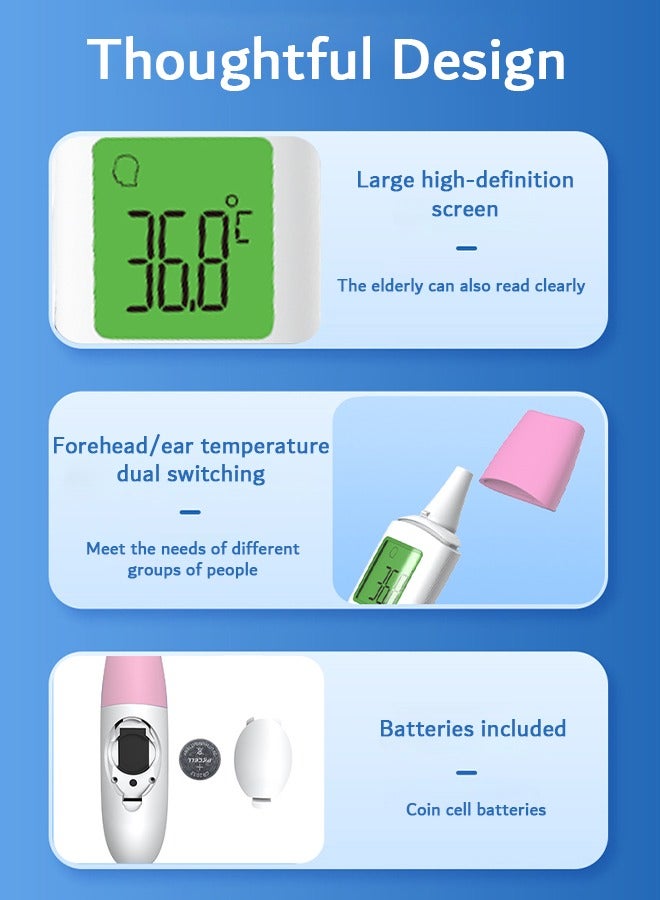 Non-Contact Forehead and Ear Thermometer, Baby Infrared Digital Thermometer, Fever Alarm Function and Memory Functions