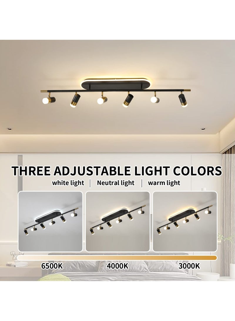 Modern LED Ceiling Lights, Dimmable 6-Light Flush Mount Ceiling Lamp Fixture with Remote, 130cm Black and Gold Directional Ceiling Ligting for Hallway Kitchen Bedroom Entry (60W/3600 Lumens)