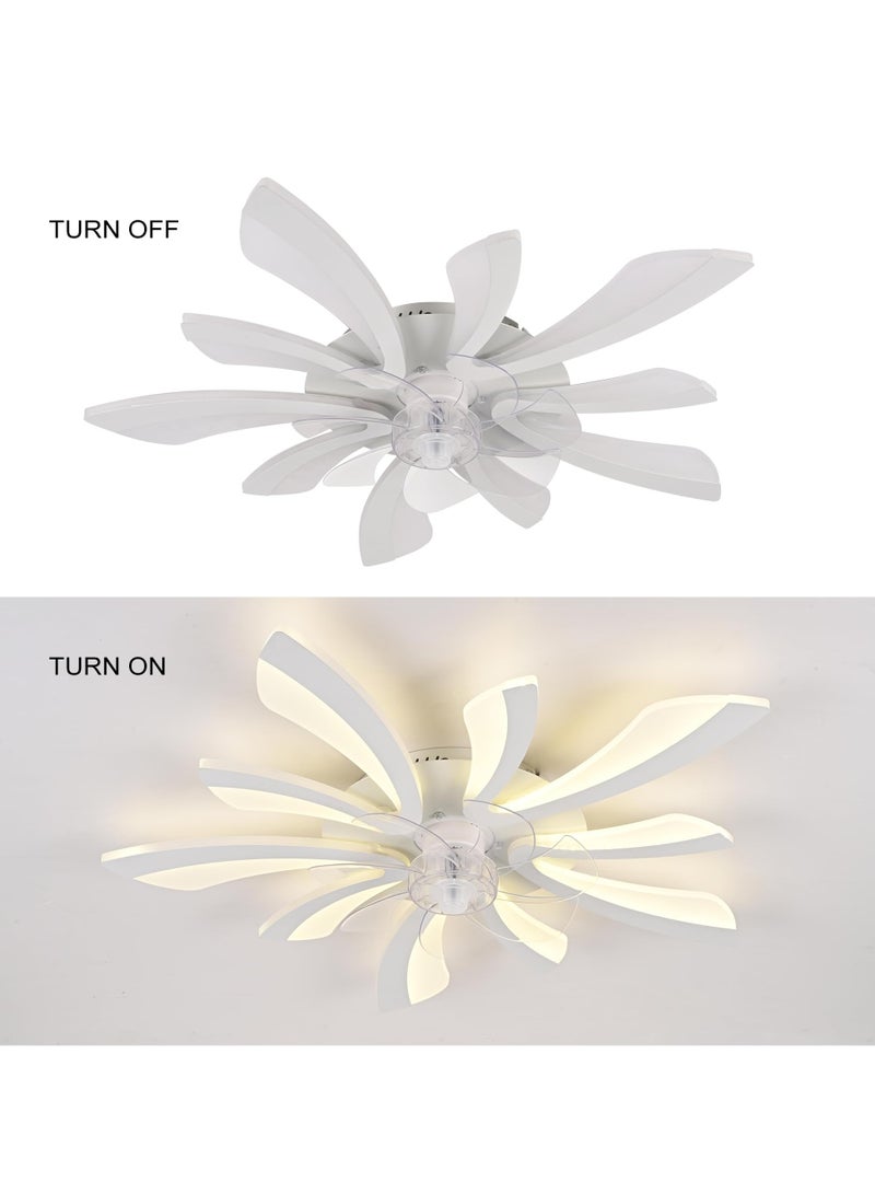 Modern Dimmable White LED 5-Lights Ceiling Fan with Lights, 70cm Small Semi Flush Mount Silent Ceiling Fan with Lamp, Reversible 6-Speed Ceiling Fan Lighting Fixture for Living Room Bedroom