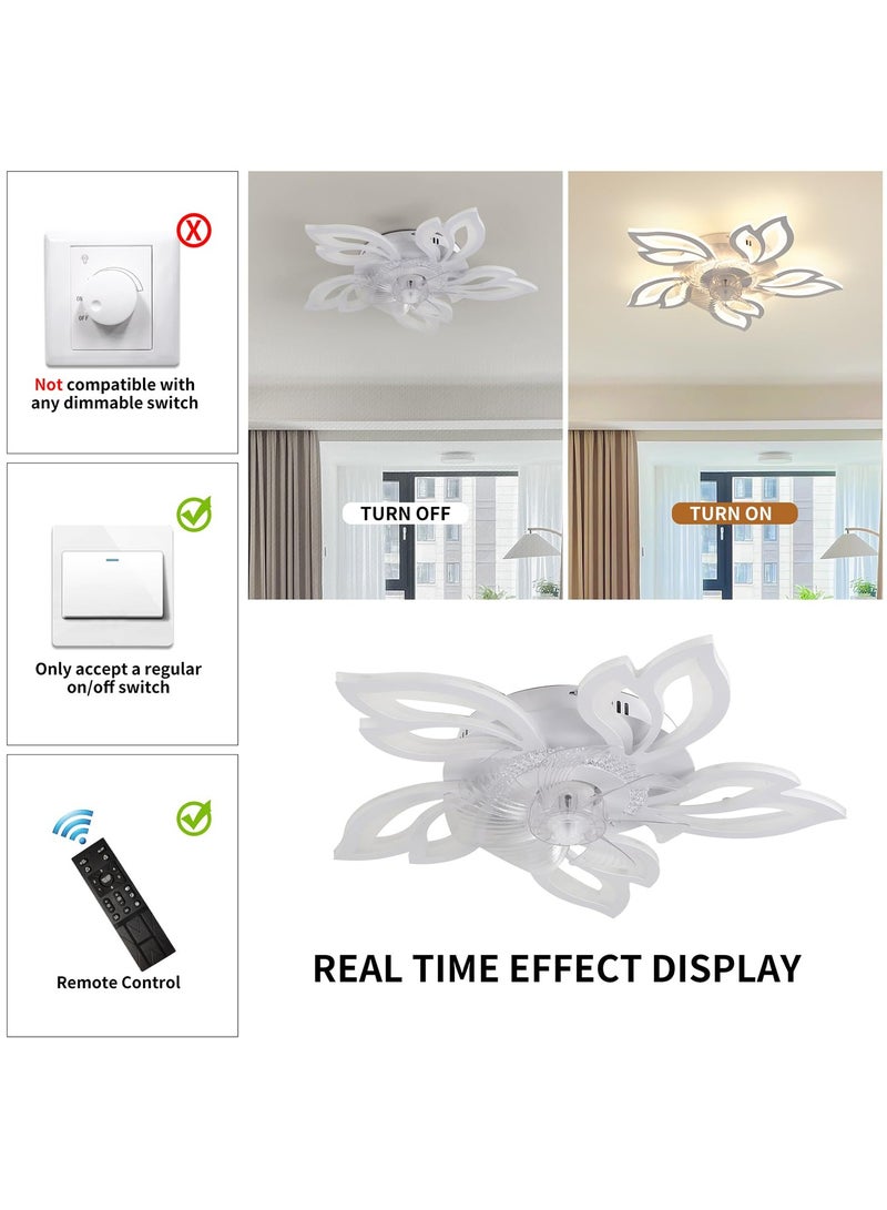 26.7in Modern Ceiling Fan with Light, Bladeless Fandelier Ceiling Fan with Remote,Low Profile Ceiling Fan with Light for Kitchen, Bedroom（6 Speed, Timing,Dimmable）-White