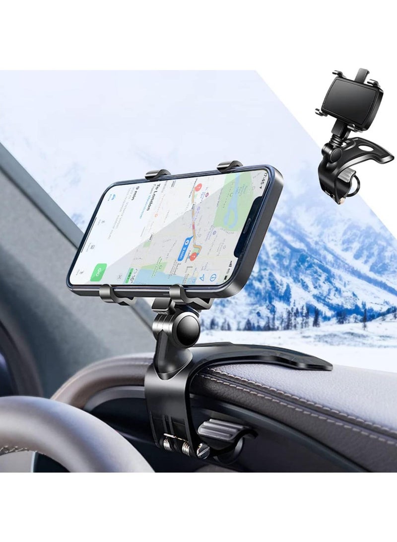 Car Phone Holder, Adjustable Phone Mount for Car, 1400 Degree Rotation Dashboard Cell Phone Holder, Mobile Clip Stand for 3 to 7 inches Smartphones, Compatible with iPhone