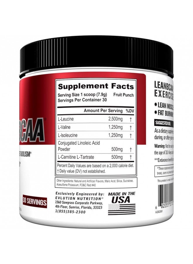 Evlution Nutrition LeanBCAA, BCAAs, CLA and L-Carnitine, Stimulant-Free, Recover and Burn Fat, Sugar and Gluten Free, 30 Servings (Fruit Punch)