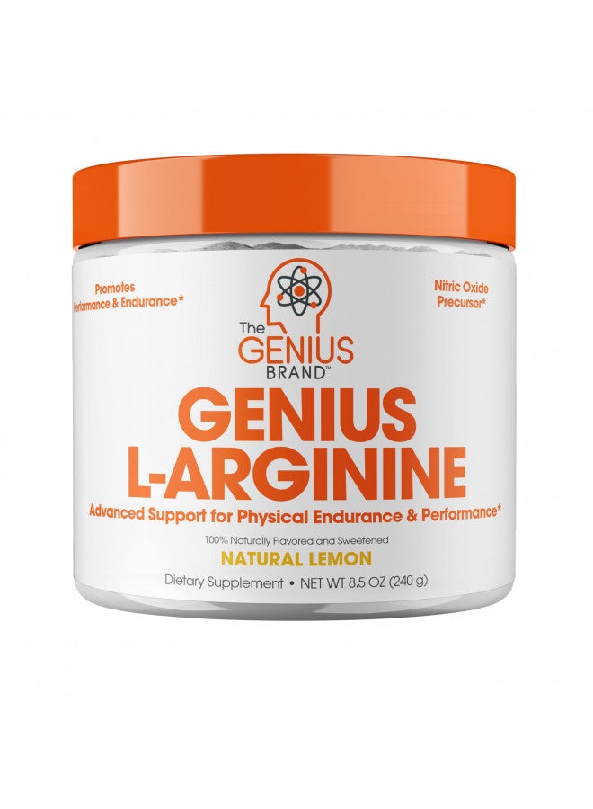 Genius L-Arginine Nitric Oxide Powder - Fermented L- Arginine Nutritional Supplements & Nitric Oxide Booster - Pre Workout, Natural Muscle Builder - 30 Servings, Lemon