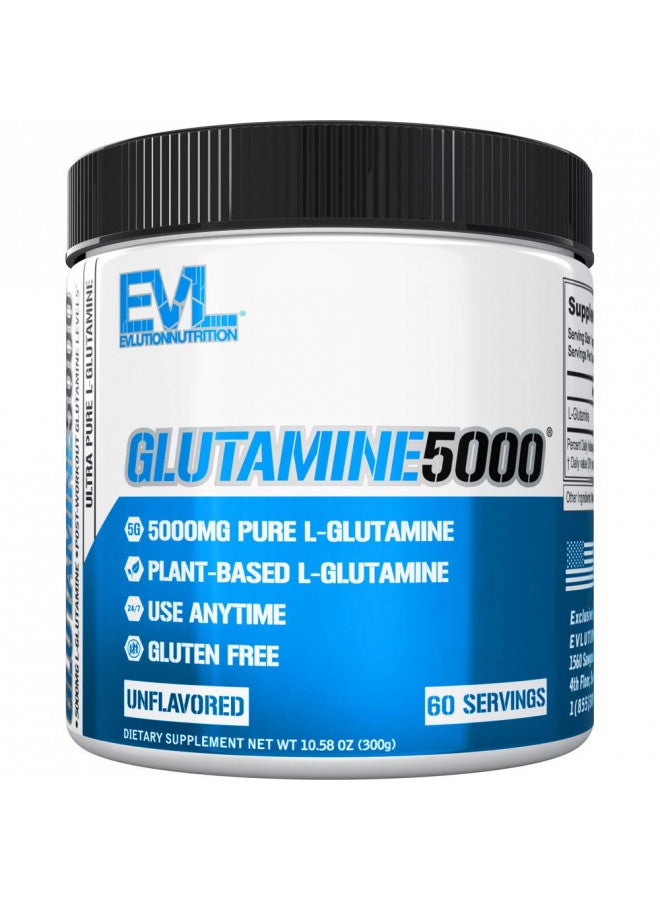 Pure Vegan L-Glutamine Powder Supplement - Evlution Nutrition Nitric Oxide Booster 5g L Glutamine Supplement for Post Workout Recovery Enhanced Pumps Gut Health Energy and Immunity - Unflavored