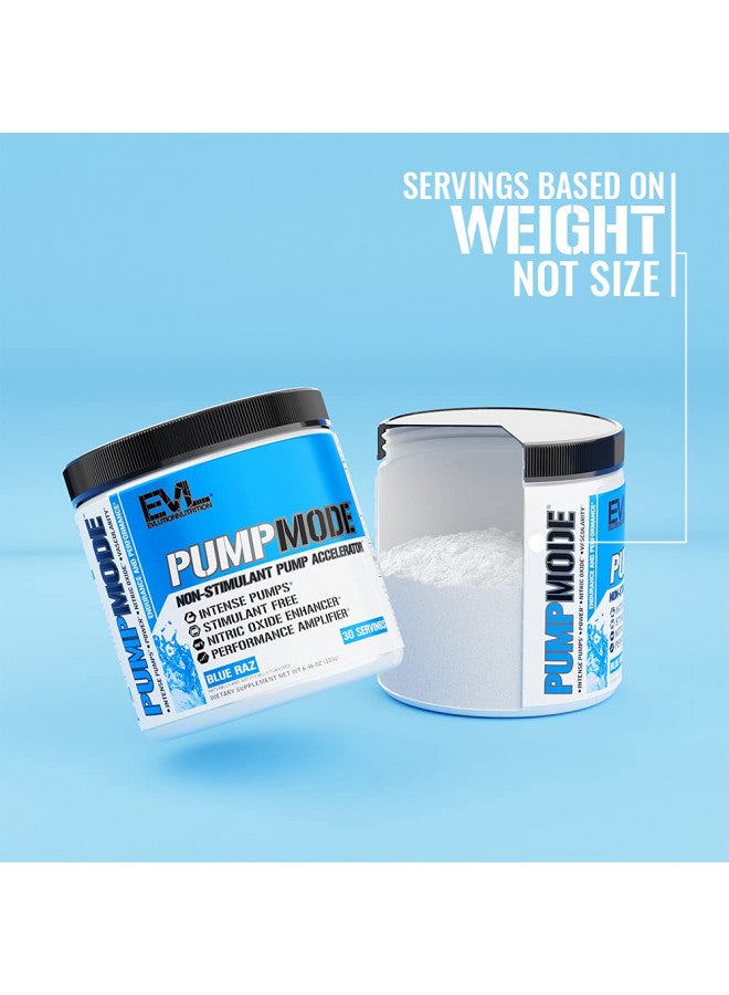 EVL PumpMode Nitric Oxide Supplement - Nitric Oxide Booster Pump Pre Workout Powder with Glycerol and Betaine for Muscle Recovery Growth and Endurance - Stim Free Pre Workout Drink (Blue Raz)