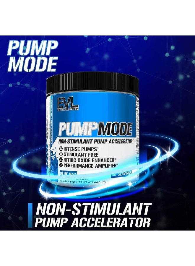 EVL PumpMode Nitric Oxide Supplement - Nitric Oxide Booster Pump Pre Workout Powder with Glycerol and Betaine for Muscle Recovery Growth and Endurance - Stim Free Pre Workout Drink (Blue Raz)