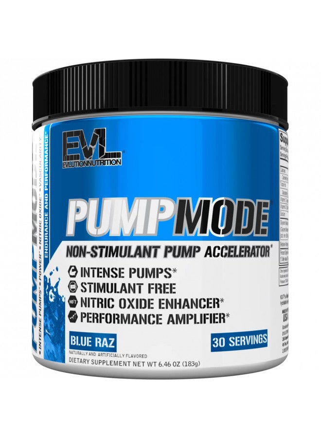 EVL PumpMode Nitric Oxide Supplement - Nitric Oxide Booster Pump Pre Workout Powder with Glycerol and Betaine for Muscle Recovery Growth and Endurance - Stim Free Pre Workout Drink (Blue Raz)