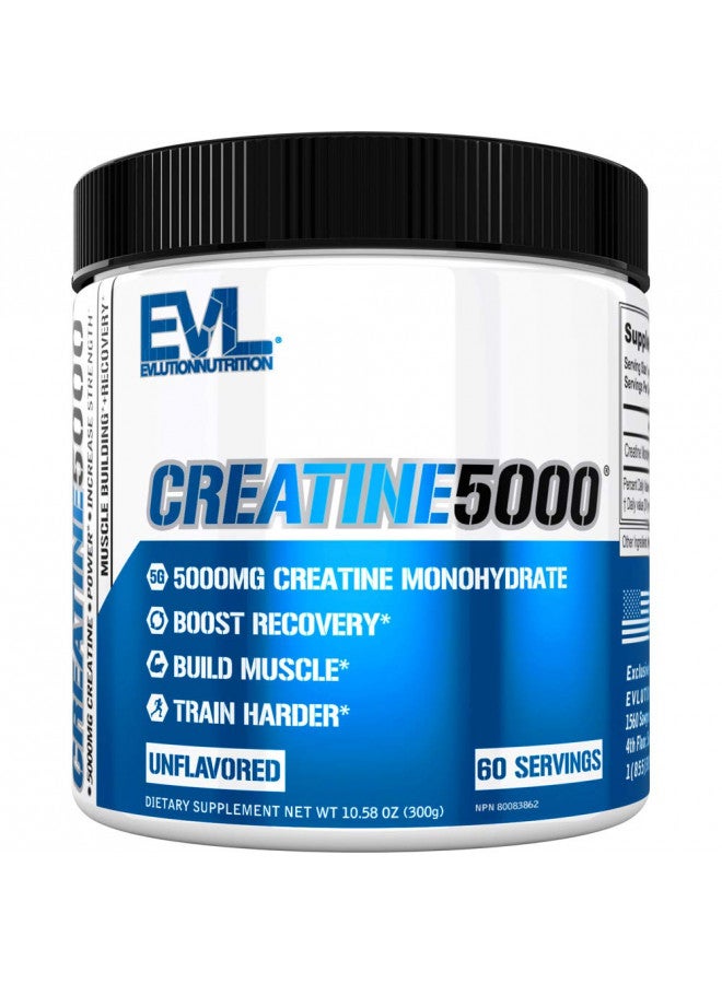 Evlution Pure Creatine Monohydrate Powder 5000mg Nutrition Pre and Post Workout Recovery Drink Mix Creatine Powder for Enhanced Muscle Mass Athletic Performance and Muscle Recovery - Unflavored