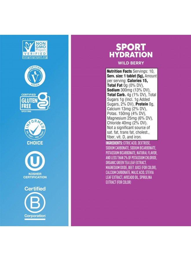 Nuun Sport + Caffeine: Electrolyte Drink Tablets | Wild Berry | 10 Count (Pack of 8)