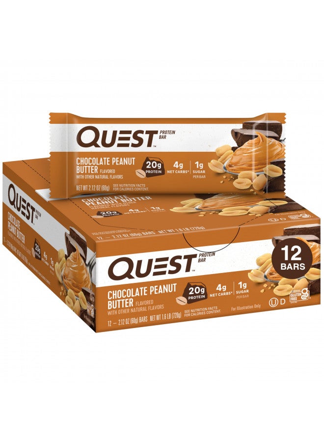 Quest Nutrition Chocolate Peanut Butter Bars, High Protein, Low Carb, Gluten Free, Keto Friendly, Chocolate Peanut Butter - 12 Count