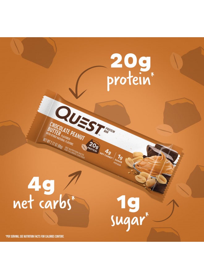 Quest Nutrition Chocolate Peanut Butter Bars, High Protein, Low Carb, Gluten Free, Keto Friendly, Chocolate Peanut Butter - 12 Count