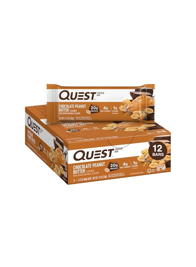 Quest Nutrition Chocolate Peanut Butter Bars, High Protein, Low Carb, Gluten Free, Keto Friendly, Chocolate Peanut Butter - 12 Count