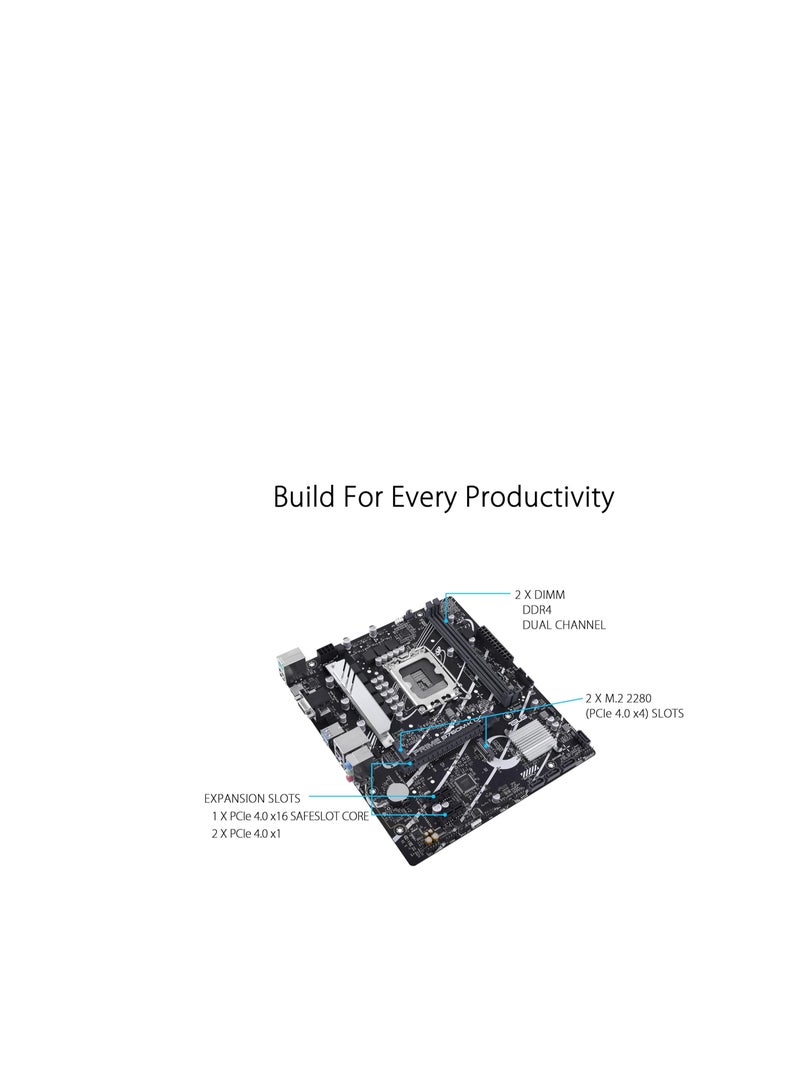 ASUS Prime B760M-K, Intel B760 LGA 1700 mATX motherboard with PCIe 4.0, two PCIe 4.0 M.2 slots, DDR5, Realtek 2.5Gb Ethernet, VGA, HDMI, SATA 6 Gbps, Front USB 3.2 Gen 1, Aura Sync - Black