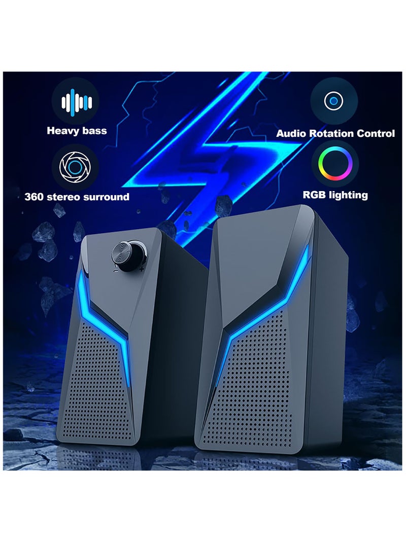 USB Powered Stereo Speakers for PC and Gaming with Enhanced Bass and Volume Control for Laptops Tablets and Phones