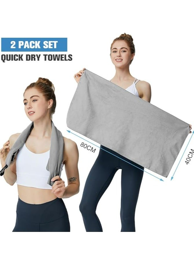 2 Pack Quick Drying Gym Towels - 40x80CM Ultra Soft Microfiber Sport Sweat Towels, Lightweight, Super Absorbent, Compact for Travel, Gym, Yoga, Camping, Swimming, Backpacking - Gray