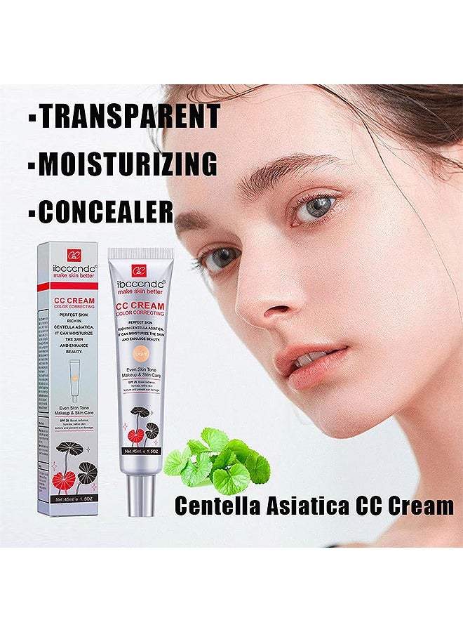 Color Correcting CC Cream With Centella, Multi-Purpose Skin Tone Adjusting CC Cream Concealer Full Coverage, SPF 25 Sunscreen Moisturizing Pre-Makeup Primer Brightening For Mature Skin (LIGHT)