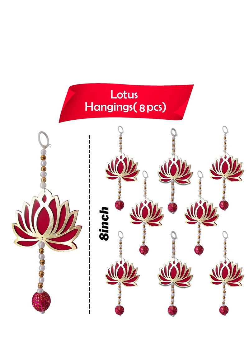 Party Propz handmade lotus hangings for decoration- 8 Pieces Pink Lotus Latkan with Lotus Buds - 8 inch/diwali decoration Items/pooja room decoration Items/festive decor for ganpati, navratri