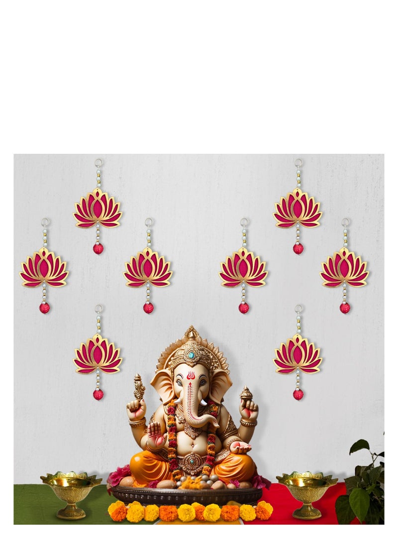 Party Propz handmade lotus hangings for decoration- 8 Pieces Pink Lotus Latkan with Lotus Buds - 8 inch/diwali decoration Items/pooja room decoration Items/festive decor for ganpati, navratri