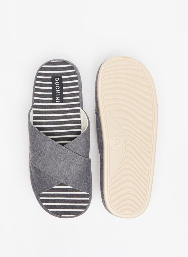 Men Striped Bedroom Slide Slippers
