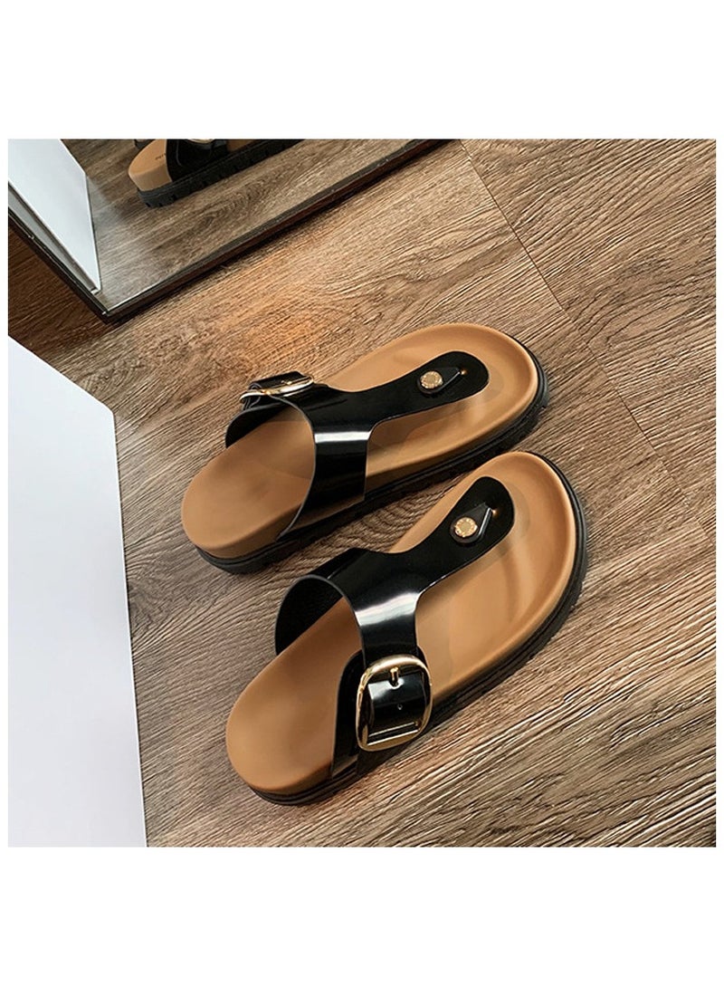 Women's Summer Sandal Slippers Holiday Retro Casual Thick Bottom Double Buckle Strap Slippers Outer Wear