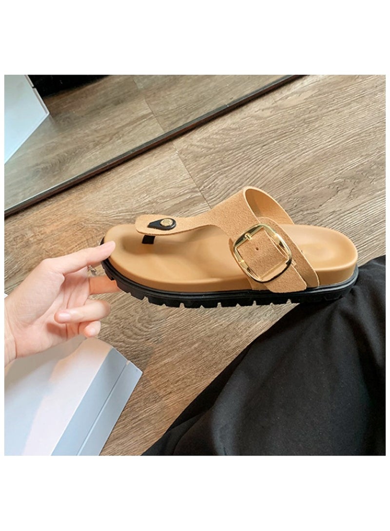 Women's Summer Sandal Slippers Holiday Retro Casual Thick Bottom Double Buckle Strap Slippers Outer Wear