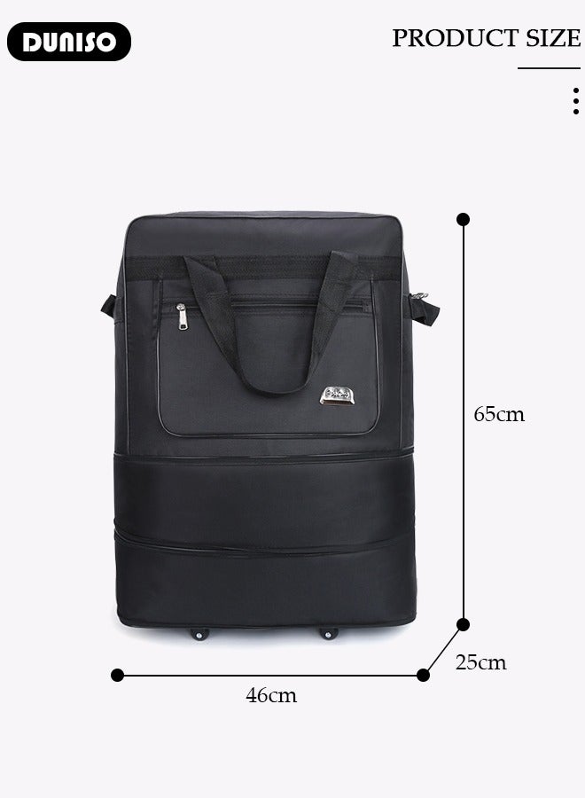 Expandable Travel Luggage Bag for Men and Women, Foldable 2 Lays Waterproof Oxford Duffel Bag Suitcase with 5 Wheels, Lightweight Large Capacity Heavy Duty Spinner Carry-on Bag for Travel Business