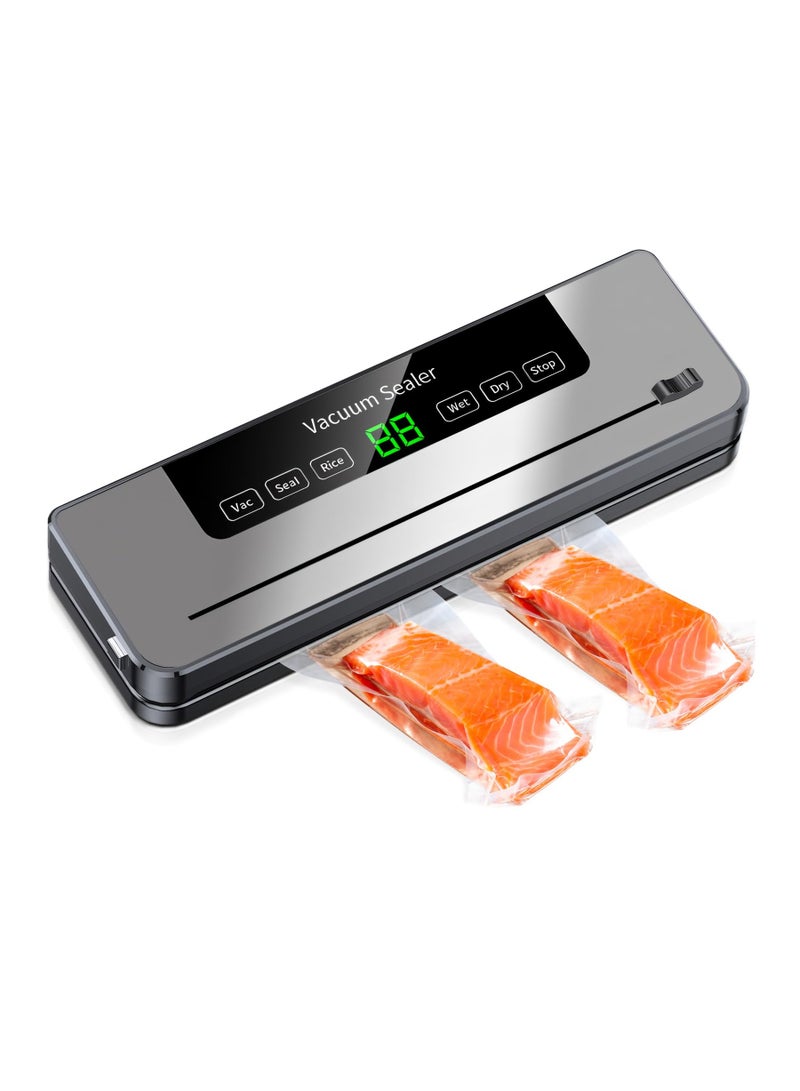 Vacuum Sealer Machine, 50 Vacuum Bags, Built-in Cutter, LED Indicators, for Dry/Moist Food