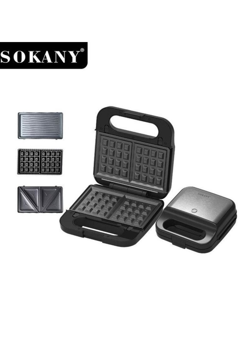 Multimaker 3 in 1 SOKANY SK-08078 waffle maker for Belgian waffles, sandwich maker 1200W Black