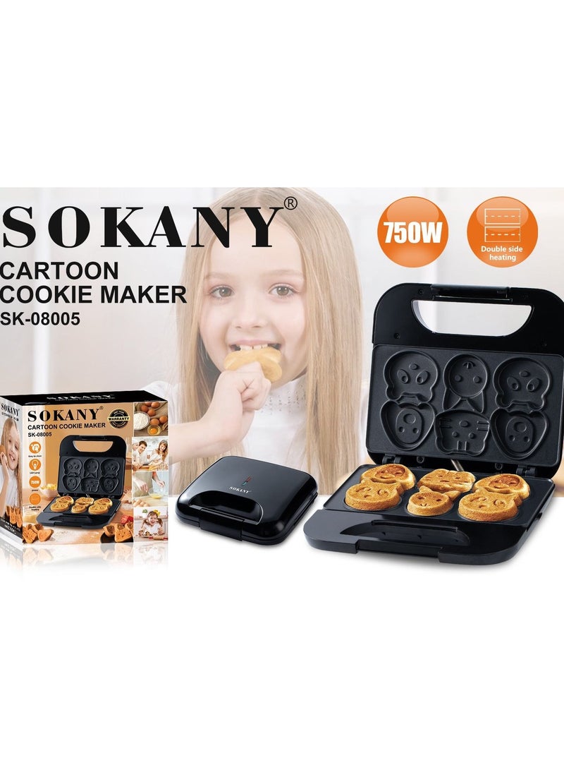 Sokany new design automatic non-stick snack cartoon biscuit making sandwich machine SK-08005