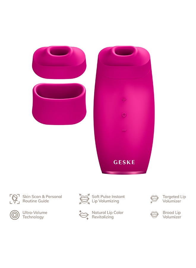 GESKE Lip Volumizer & Booster | 6-in-1 Electric Lip Suction Plumper Device | Targeted Lip Volumizing and Natural Color Revitalizer | 3 Pulsing Modes, 2 Exchangeable Attachments- Magenta