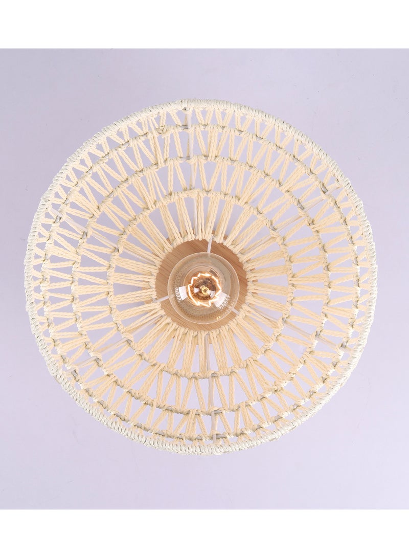 Rattan Ceiling Light, Boho Semi Recessed Ceiling Light, Handmade Rattan Lighting Fixtures, E27 Vintage Chandelier Rustic White Ceiling Lamp for Living Room Bedroom Dining Kitchen Hallway