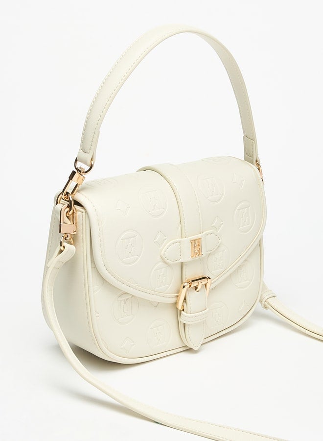 Women Monogram Embossed Satchel Bag with Magnetic Closure