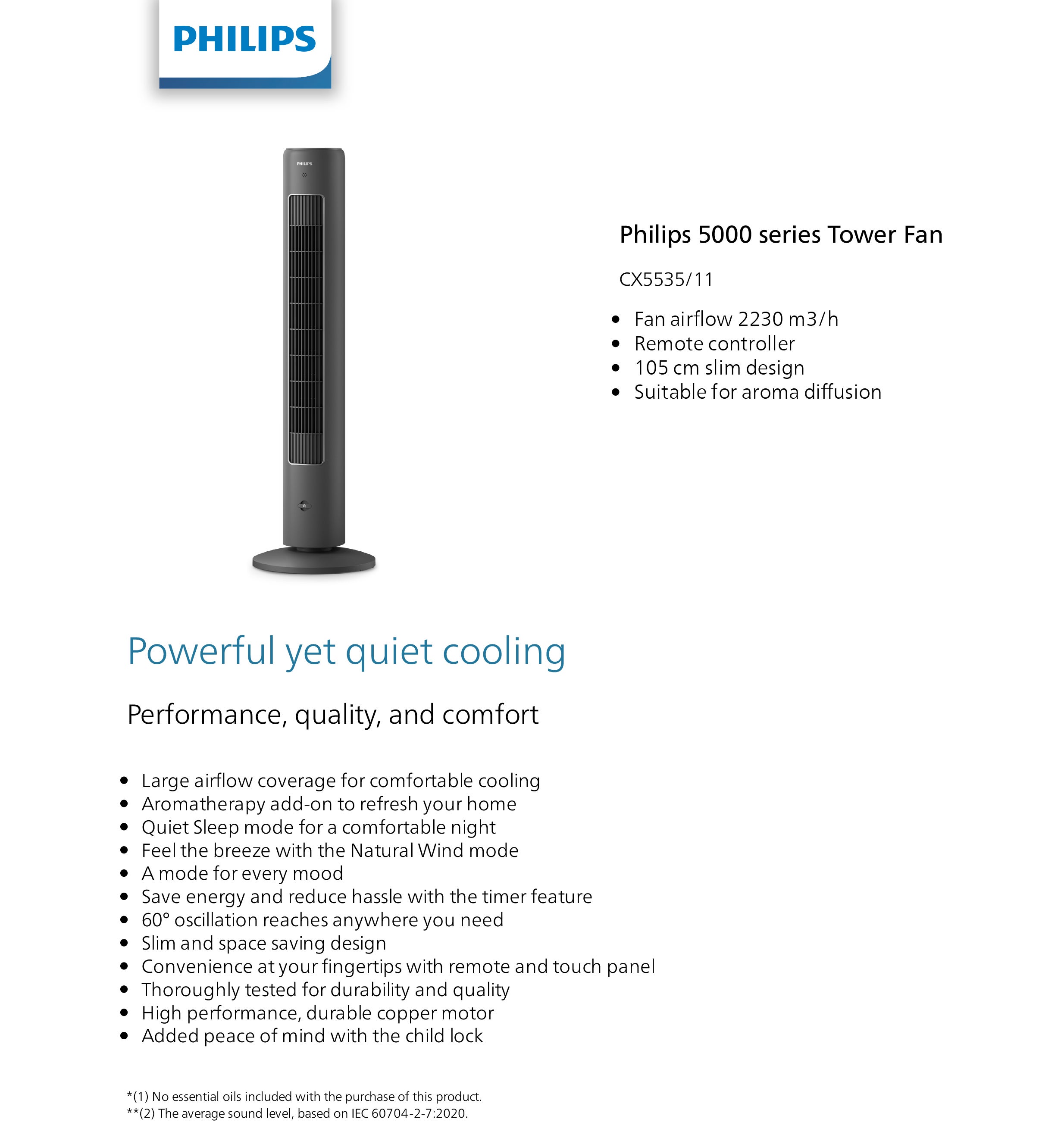 5000 Series Tower Fan 2 Years Warranty CX5535/11 Grey