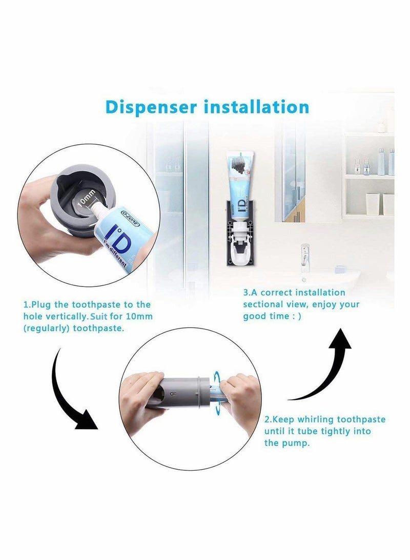 UV Toothbrush Holder, Wall Mounted USB Rechargeable Automatic Toothpaste Dispenser Set with 5 Toothbrushes Holding