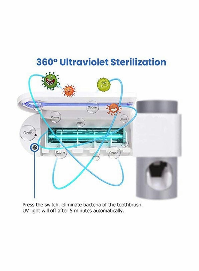 UV Toothbrush Holder, Wall Mounted USB Rechargeable Automatic Toothpaste Dispenser Set with 5 Toothbrushes Holding