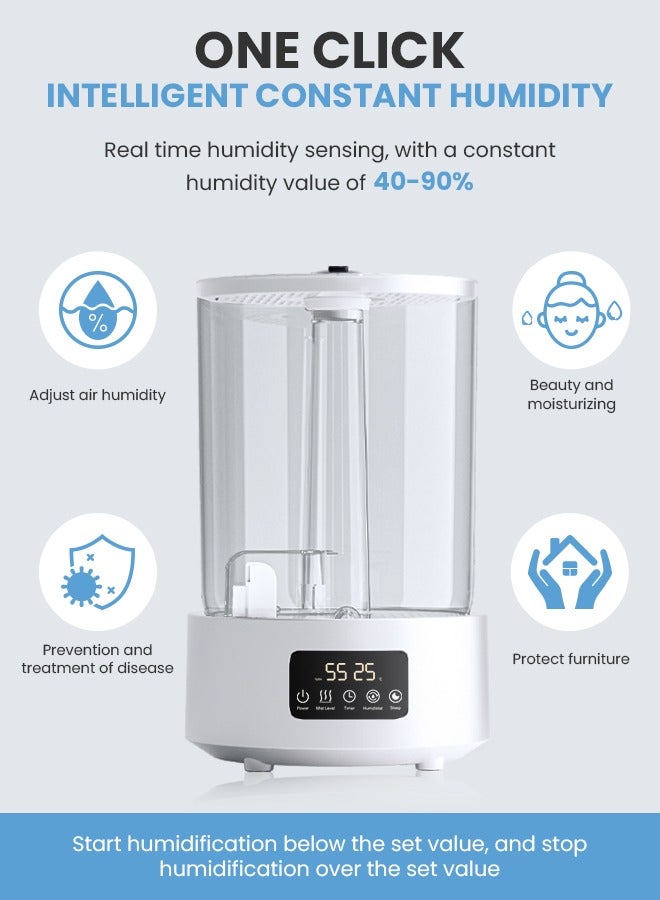 5L Air Humidifier Smart Warm Cold Fog Air Humidifier For Large Rooms, Silent Ultrasonic Air Humidifier, Night Light, Automatic Off