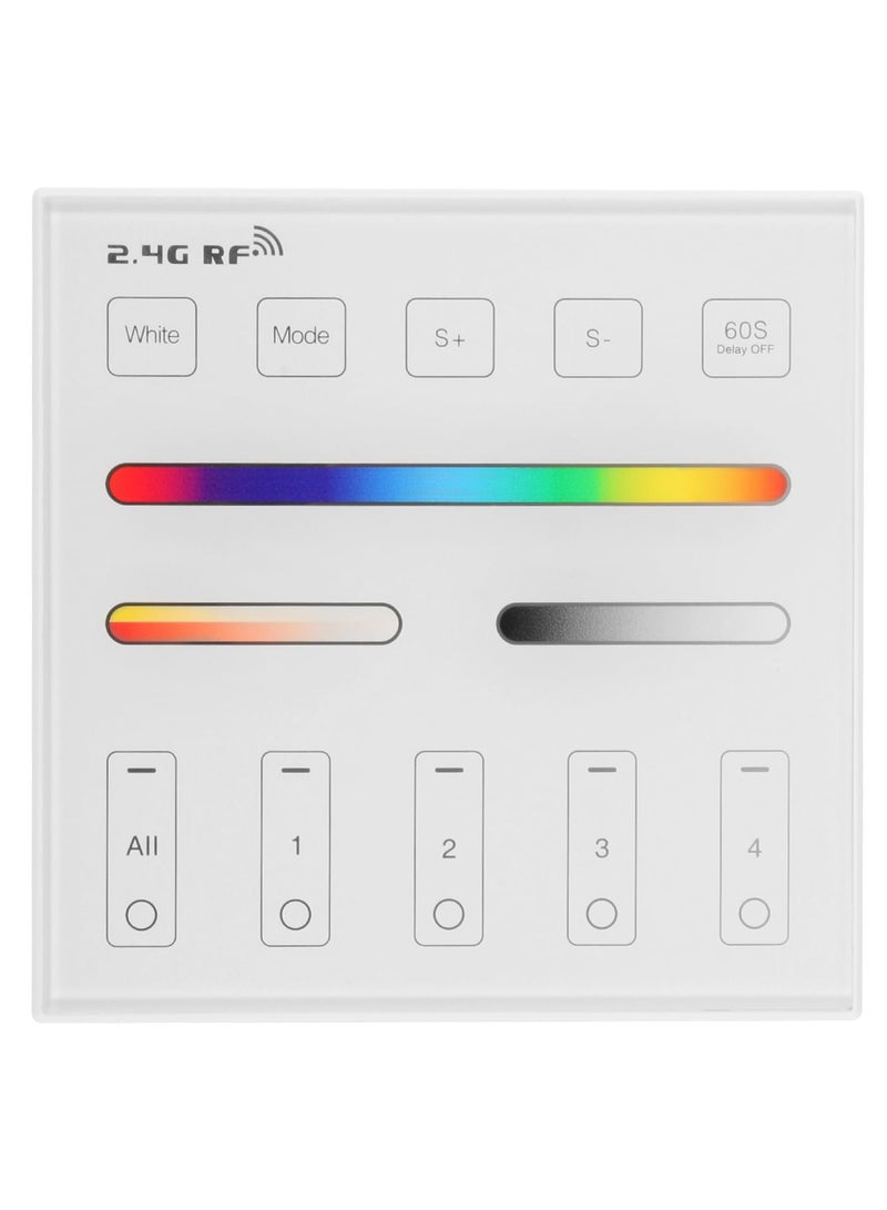 Wireless 2.4G RF 4 Zones RGB RGBW RGBCCT Wall Mounted Smart Panel Remote, with S1 LED Controller, RGBW/RGB/CCT/Dimming 4 Channel, 4-Zone Group Control, 360° 99ft Wireless Control Distance