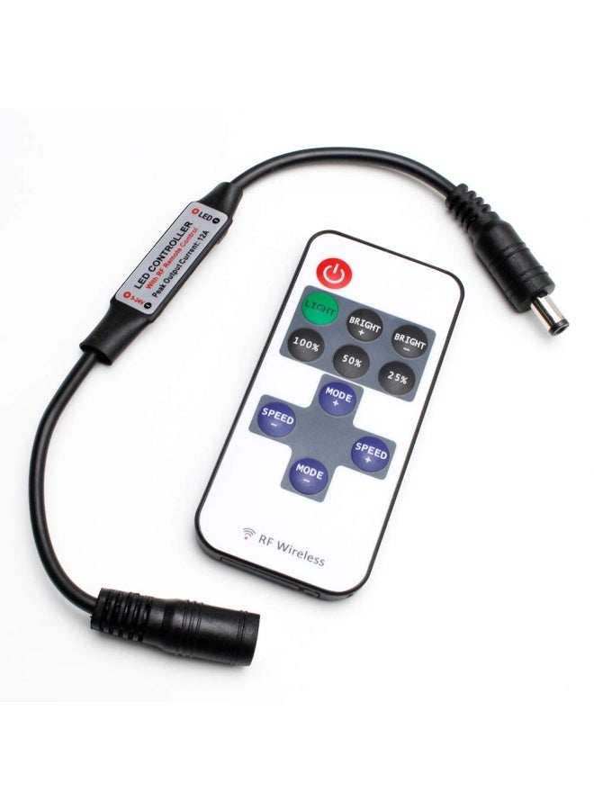 RF Mini Wireless Remote Controller for Single Color 3528 5050 LED Strip Lights  Wireless Remote Control with DC Connector  RF Dimmer for 12V DC LED Ribbon  Shelf Lights