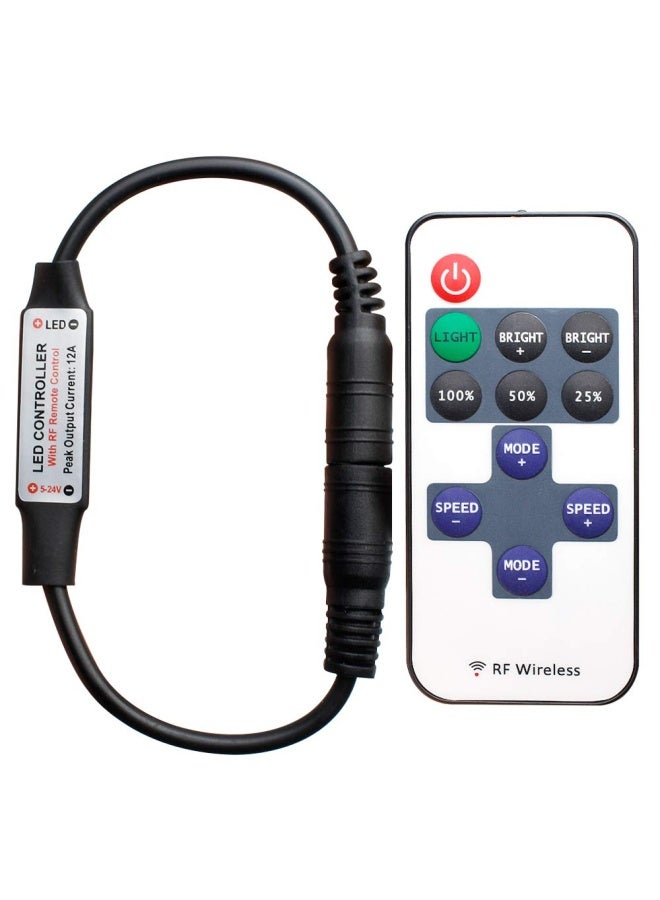 RF Mini Wireless Remote Controller for Single Color 3528 5050 LED Strip Lights  Wireless Remote Control with DC Connector  RF Dimmer for 12V DC LED Ribbon  Shelf Lights